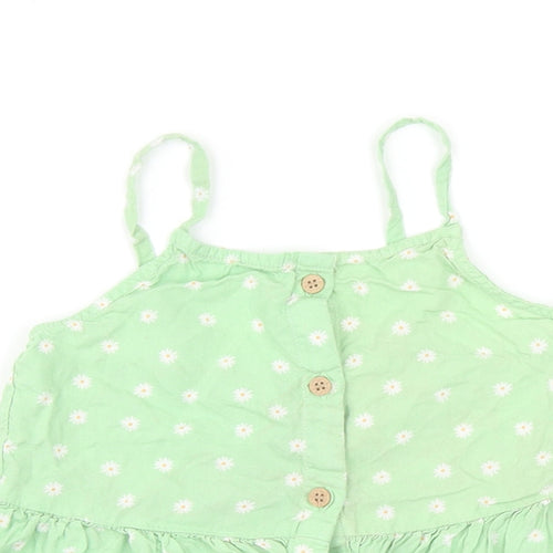 H&M Girls Green Floral Viscose Camisole Tank Size 9-10 Years Square Neck Button - Peplum