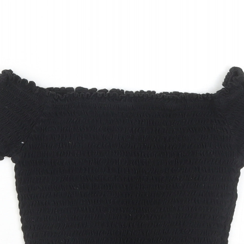 Primark Womens Black Cotton Basic Blouse Size 2XS Off the Shoulder