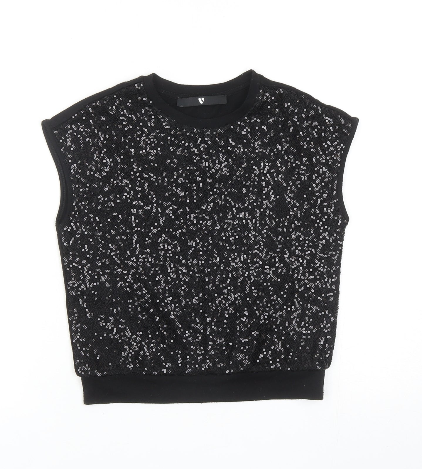 Very Girls Black Polyester Basic Blouse Size 7-8 Years Round Neck Pullover