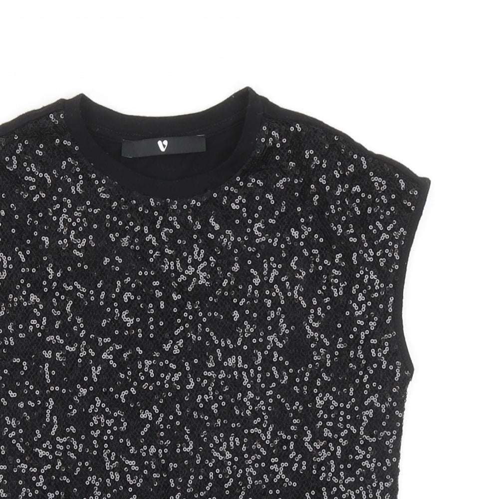 Very Girls Black Polyester Basic Blouse Size 7-8 Years Round Neck Pullover