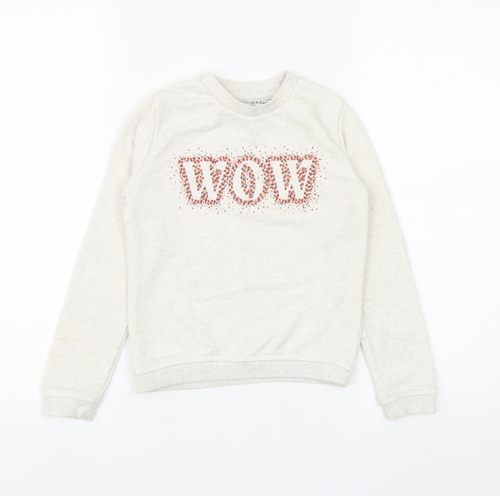 Primark Girls Ivory Cotton Pullover Sweatshirt Size 7-8 Years Pullover - WOW