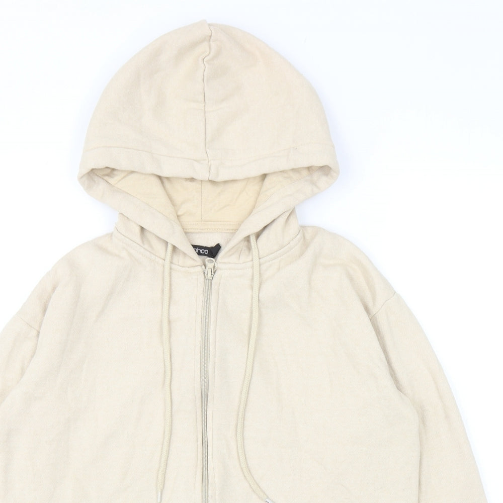 Boohoo Womens Beige Polyester Full Zip Hoodie Size S Zip