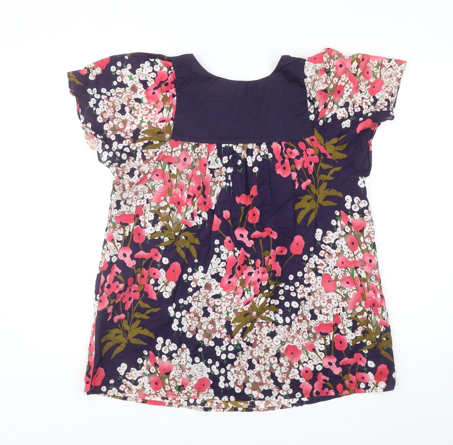 Ethel Austin Womens Multicoloured Floral Cotton Basic Blouse Size 12 Scoop Neck