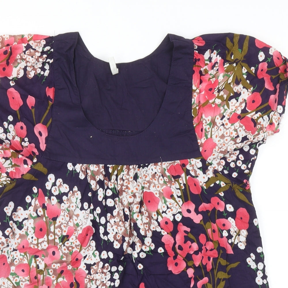 Ethel Austin Womens Multicoloured Floral Cotton Basic Blouse Size 12 Scoop Neck