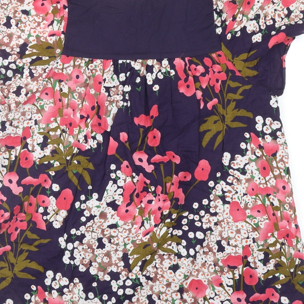 Ethel Austin Womens Multicoloured Floral Cotton Basic Blouse Size 12 Scoop Neck