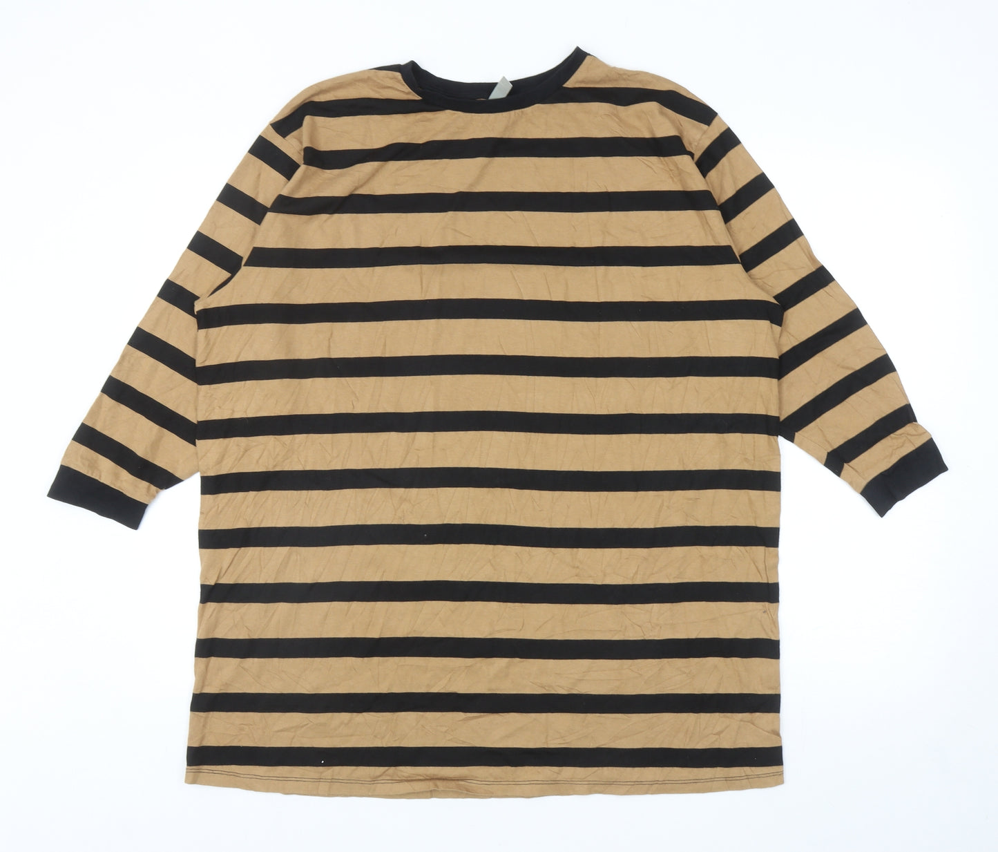 ASOS Womens Brown Striped Cotton Tunic T-Shirt Size 8 Round Neck