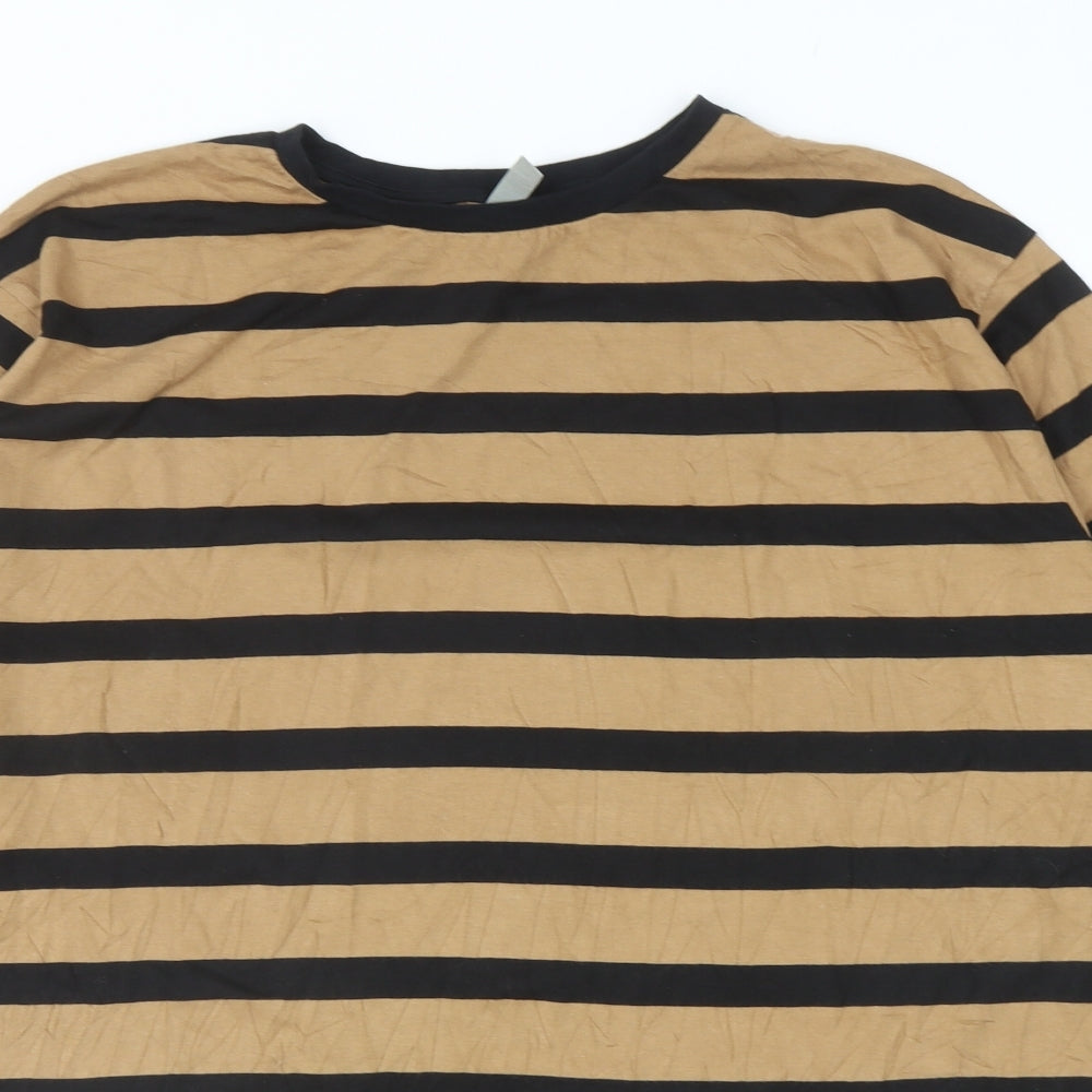 ASOS Womens Brown Striped Cotton Tunic T-Shirt Size 8 Round Neck