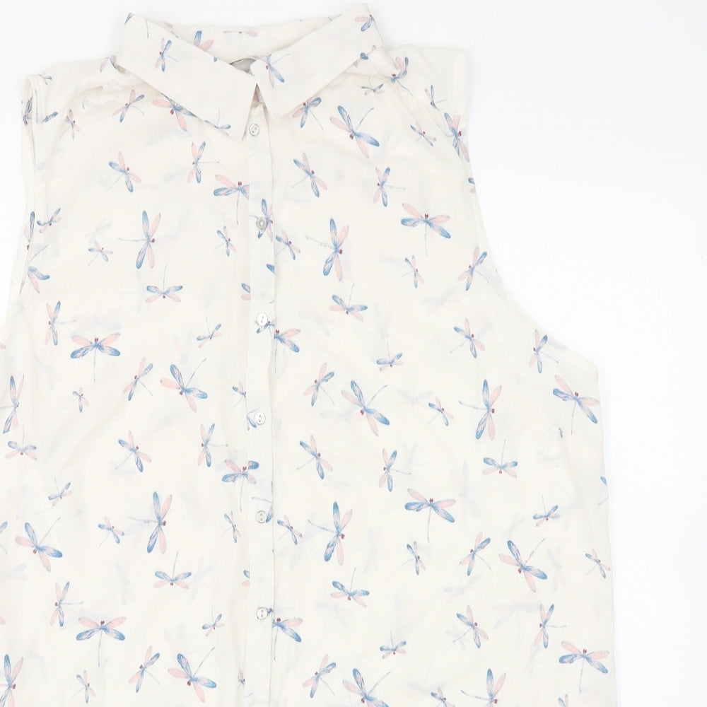 George Womens Ivory Geometric Polyester Basic Button-Up Size 18 Collared - Dragonflies