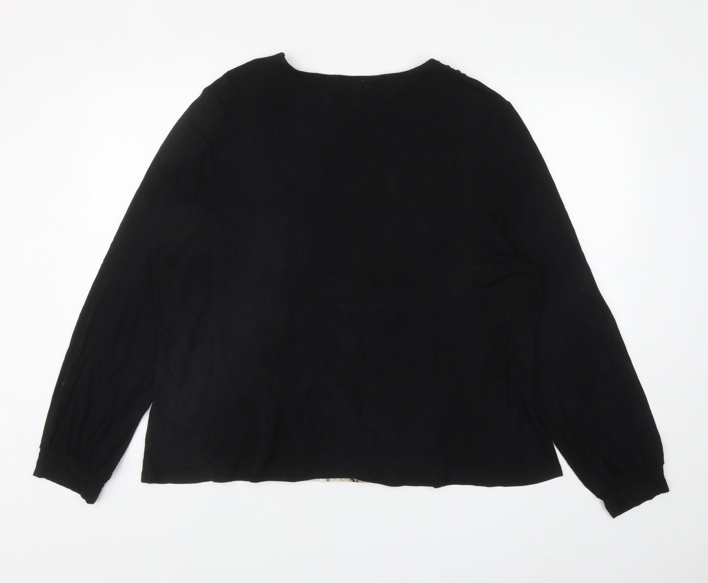 Roman Womens Black Viscose Basic Blouse Size 2XL Scoop Neck - Tiger Print, Jewelled Waist