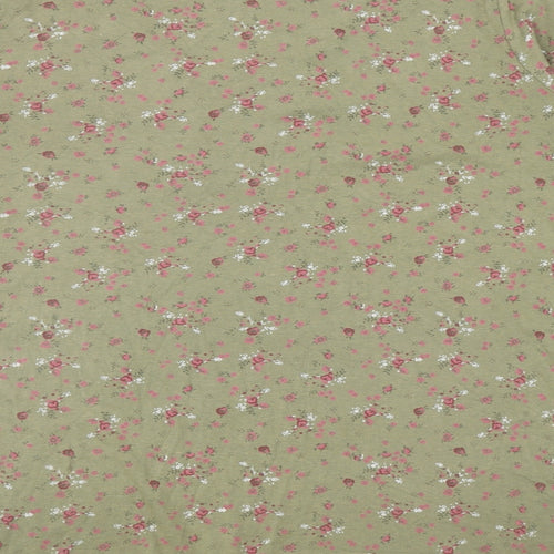 Bonmarché Womens Green Floral Cotton Basic T-Shirt Size L Scoop Neck