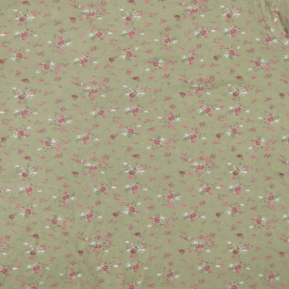Bonmarché Womens Green Floral Cotton Basic T-Shirt Size L Scoop Neck