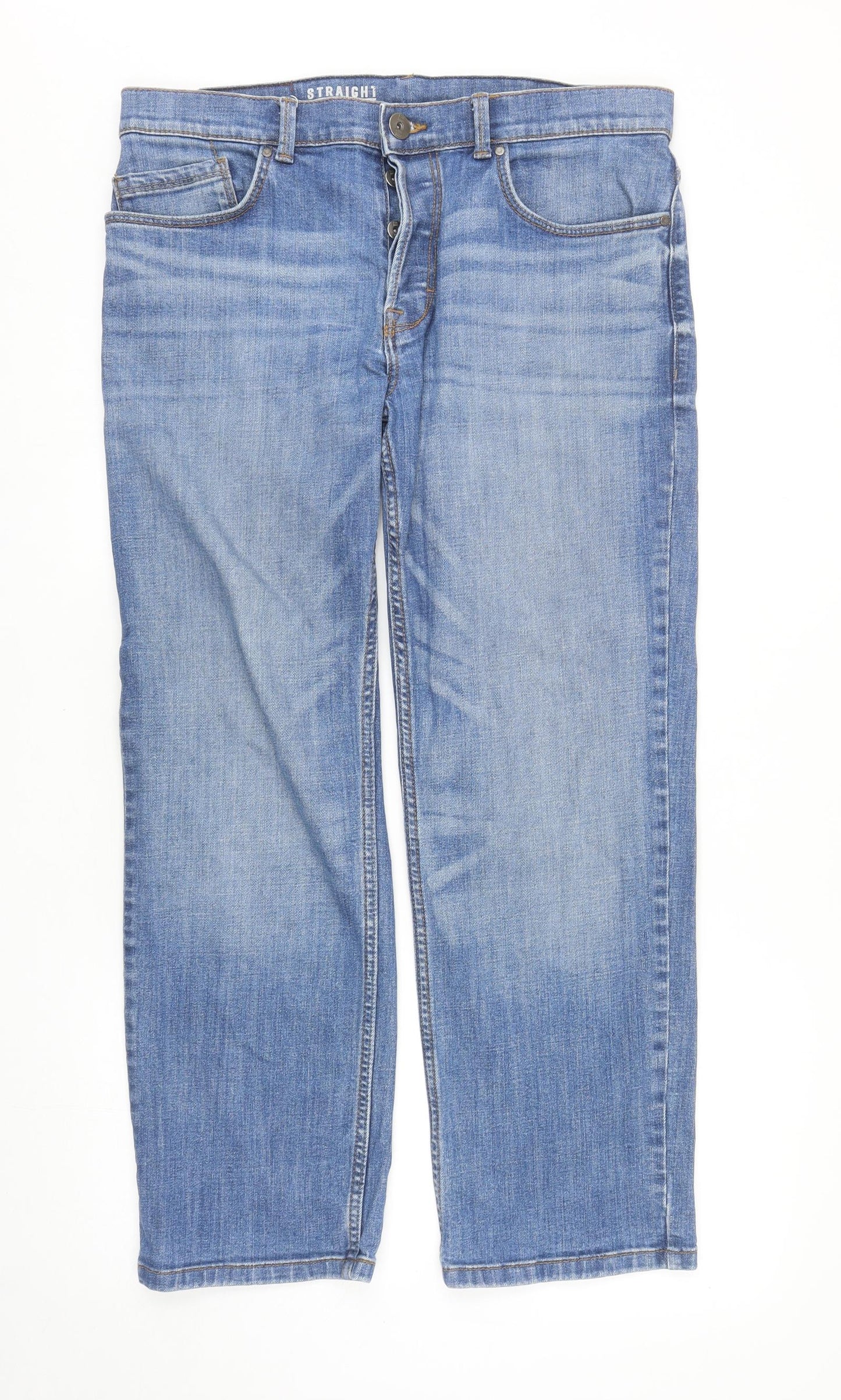 George Mens Blue Cotton Straight Jeans Size 34 in L28 in Regular Button