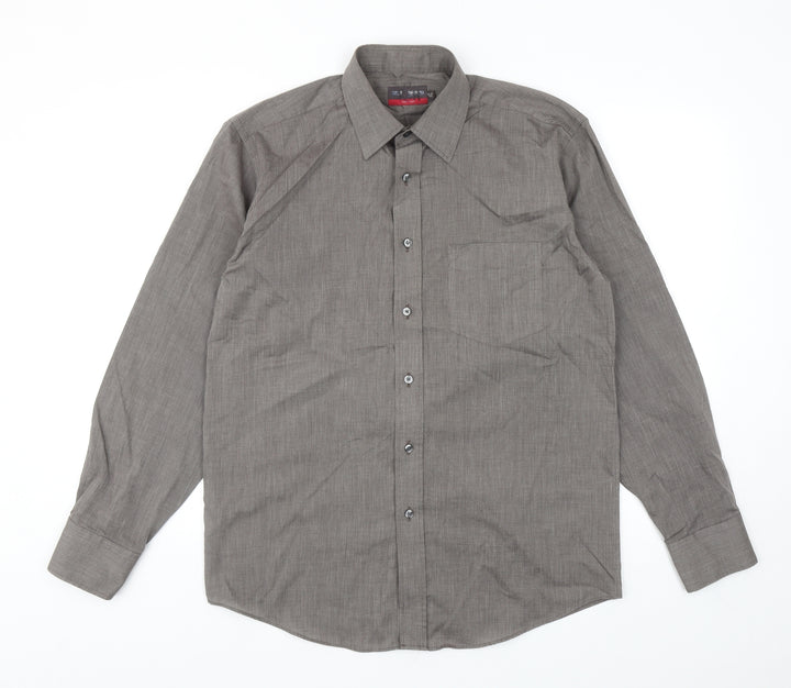 Marks and Spencer Mens Brown Cotton Button-Up Size 39 Collared Button