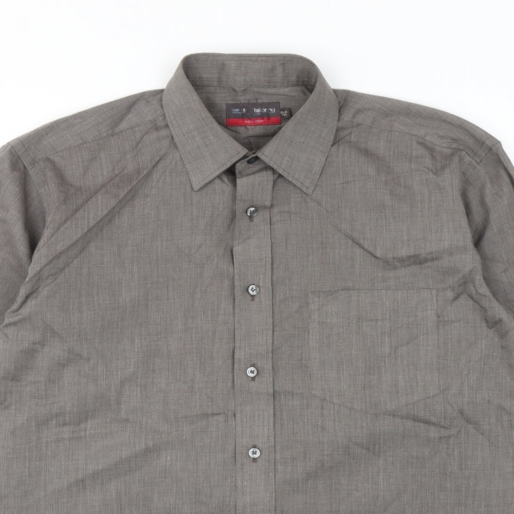 Marks and Spencer Mens Brown Cotton Button-Up Size 39 Collared Button