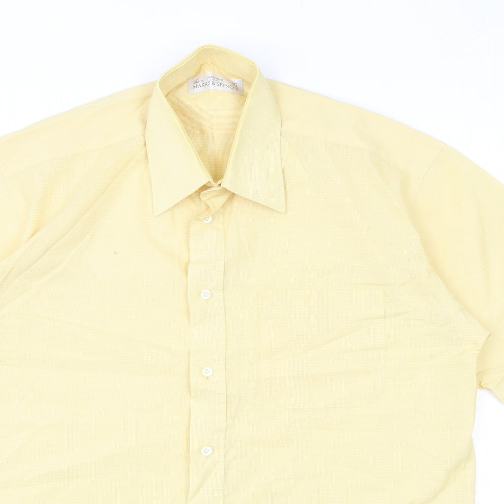 Marks and Spencer Mens Yellow Cotton Button-Up Size 15 Collared Button