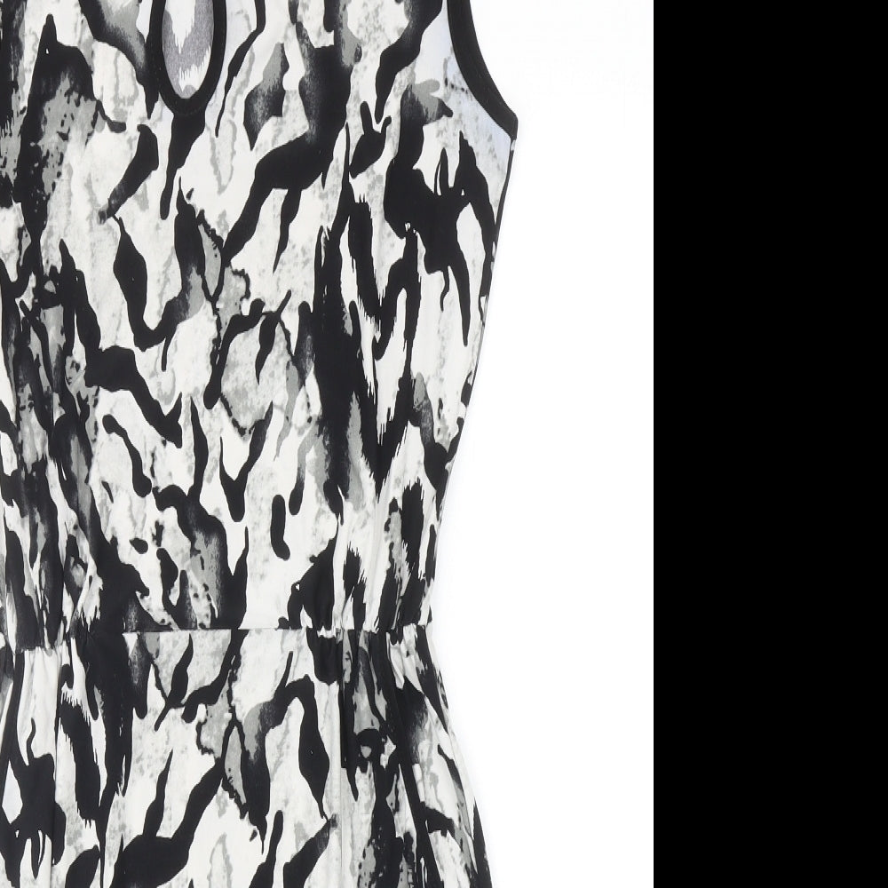 Zuppe Womens Black Geometric Polyester Tunic T-Shirt Size S Boat Neck
