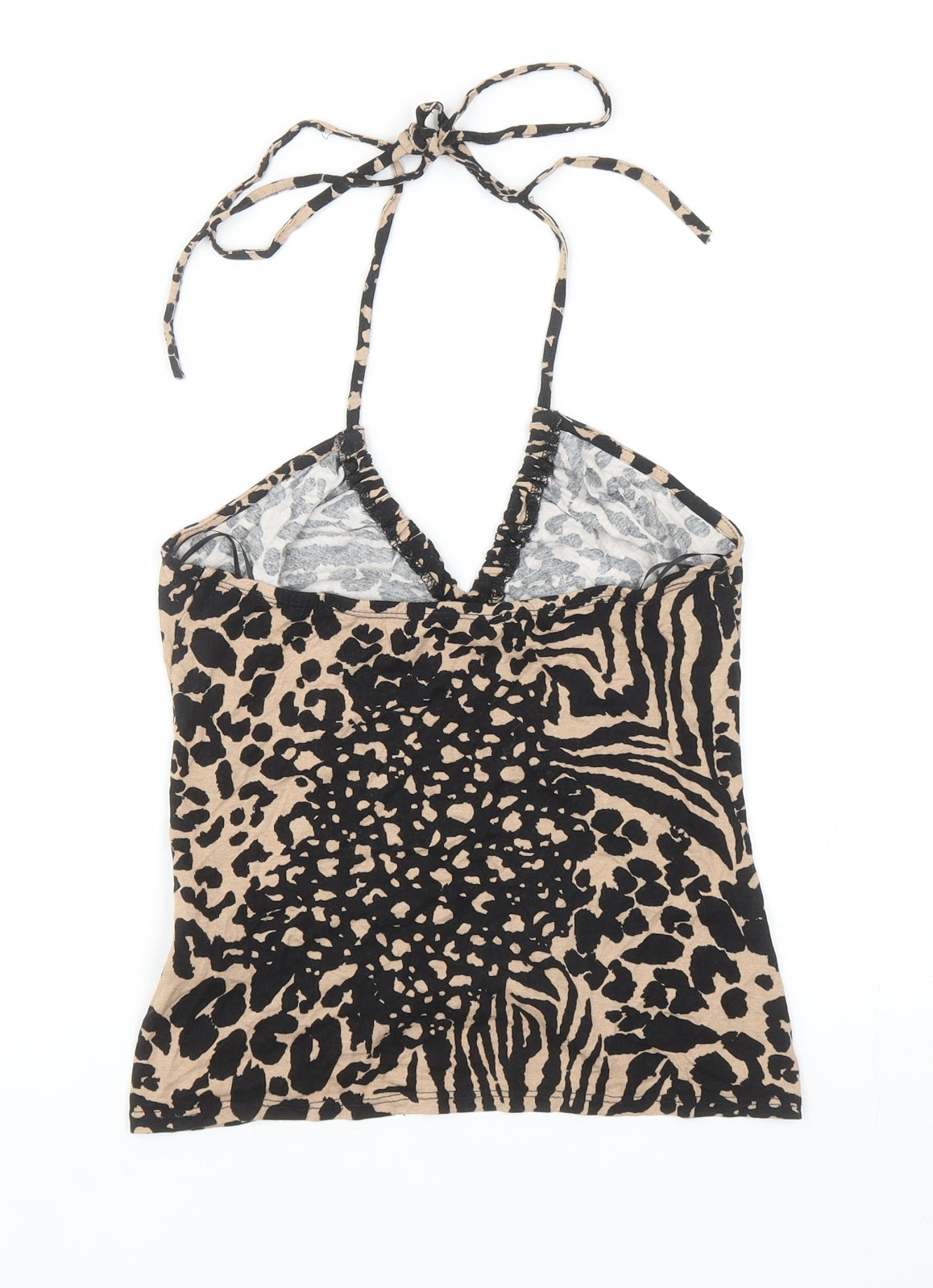 New Look Womens Brown Animal Print Viscose Camisole T-Shirt Size 10 Halter - Cropped, Leopard Print, Ruched