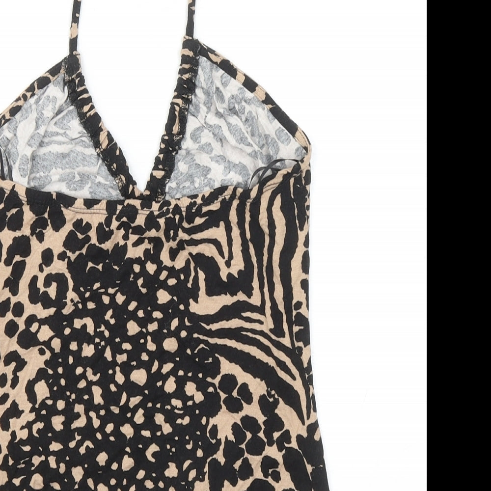 New Look Womens Brown Animal Print Viscose Camisole T-Shirt Size 10 Halter - Cropped, Leopard Print, Ruched