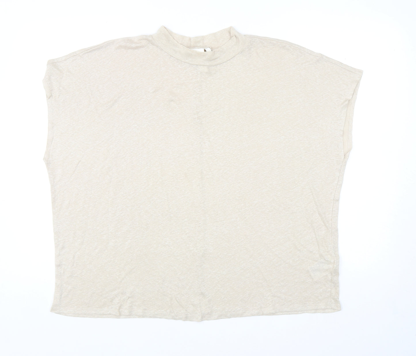 H&M Womens Beige Linen Basic T-Shirt Size M Mock Neck