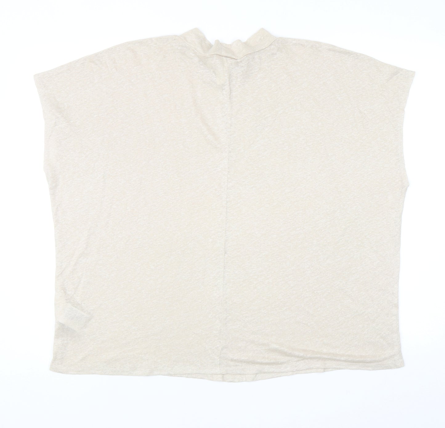 H&M Womens Beige Linen Basic T-Shirt Size M Mock Neck