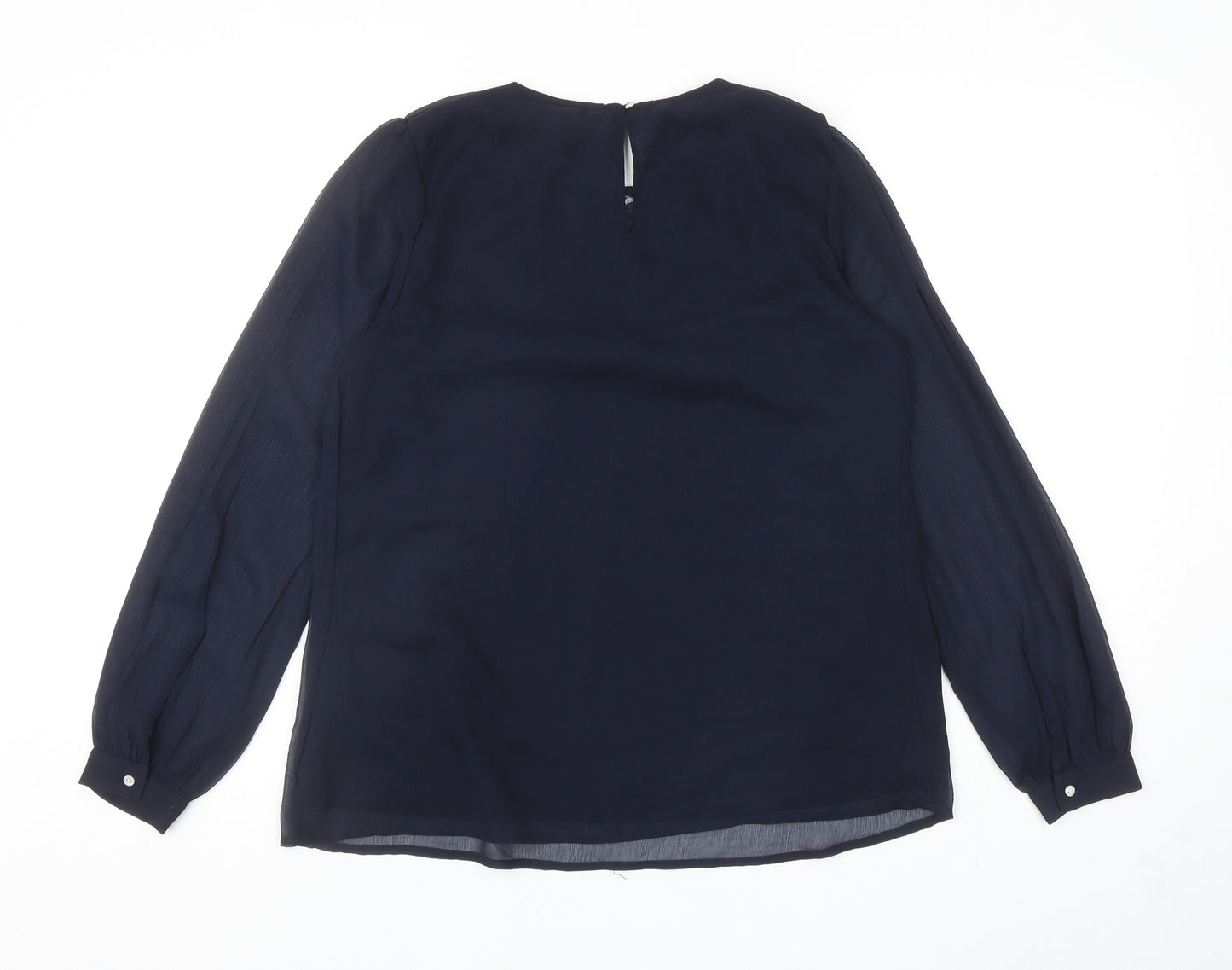 H&M Womens Blue Polyester Basic Blouse Size 8 Round Neck - Lace Detail