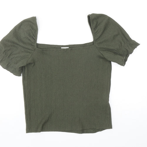 H&M Womens Green Polyester Cropped Blouse Size S Square Neck