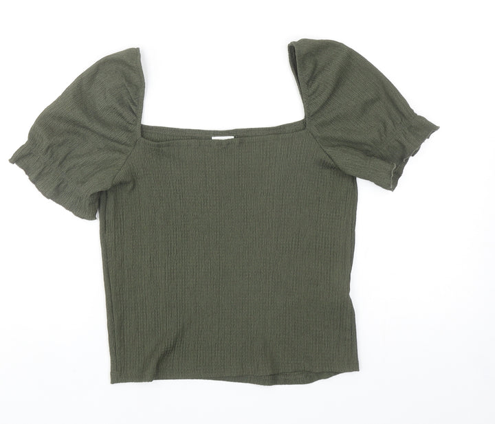 H&M Womens Green Polyester Cropped Blouse Size S Square Neck