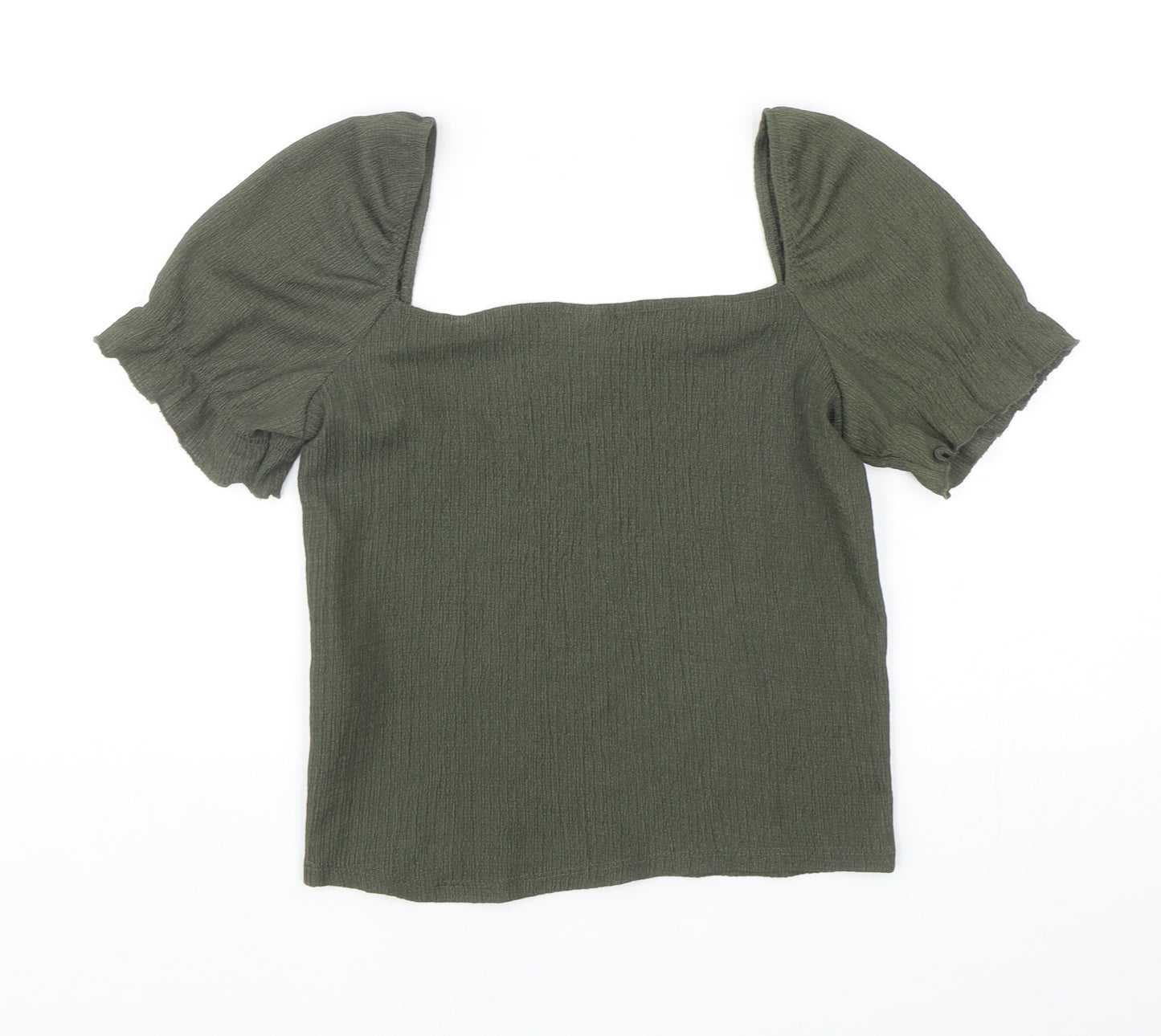 H&M Womens Green Polyester Cropped Blouse Size S Square Neck