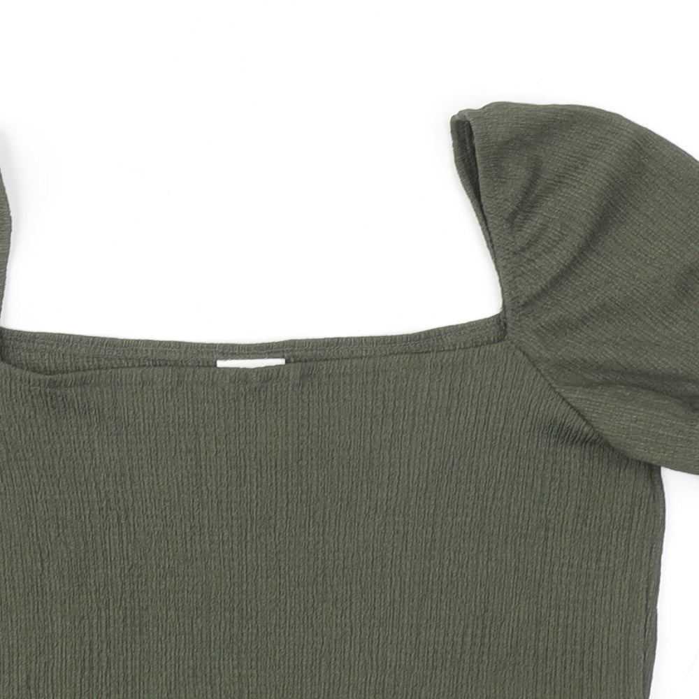 H&M Womens Green Polyester Cropped Blouse Size S Square Neck