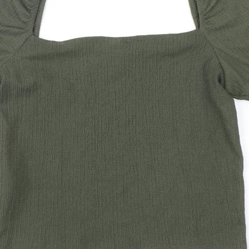 H&M Womens Green Polyester Cropped Blouse Size S Square Neck