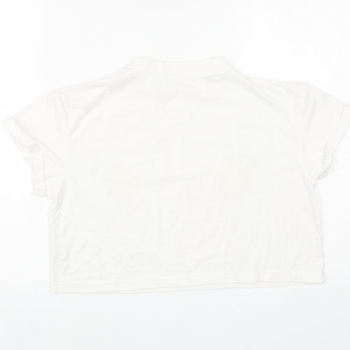 Missguided Womens White Cotton Cropped T-Shirt Size 8 Round Neck - Lemons
