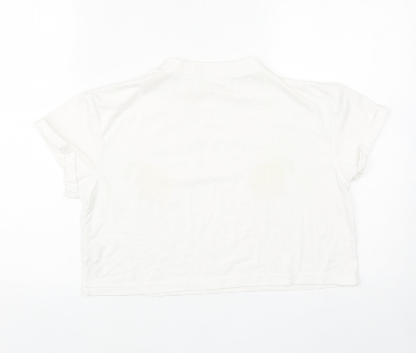 Missguided Womens White Cotton Cropped T-Shirt Size 8 Round Neck - Lemons