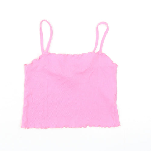 Topshop Womens Pink Cotton Camisole Tank Size 8 Square Neck - Cropped