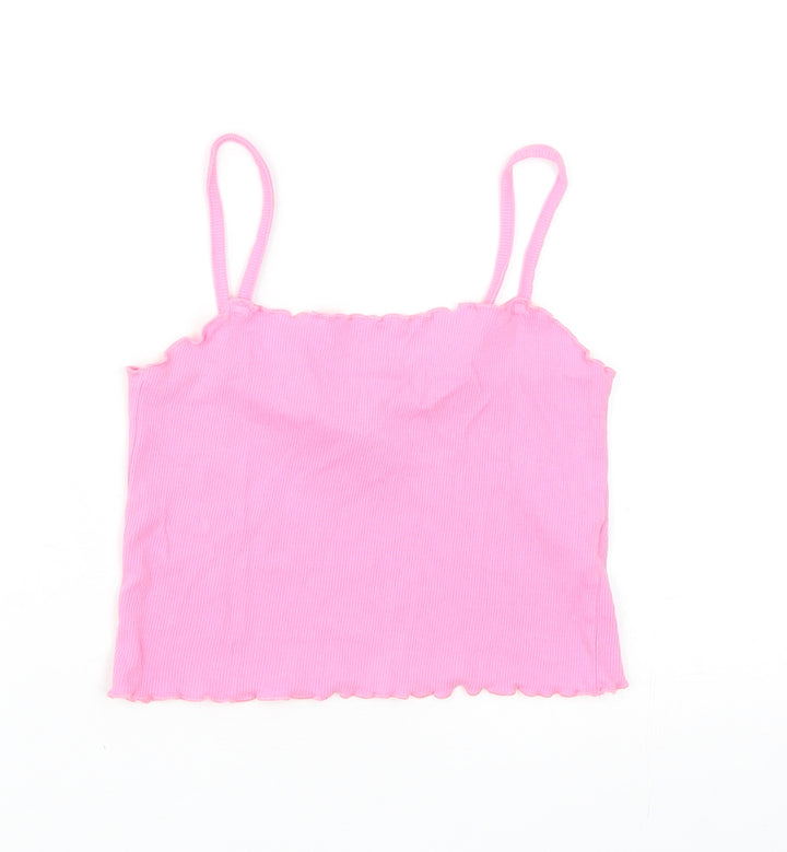 Topshop Womens Pink Cotton Camisole Tank Size 8 Square Neck - Cropped
