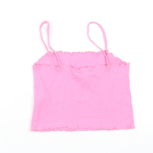 Topshop Womens Pink Cotton Camisole Tank Size 8 Square Neck - Cropped