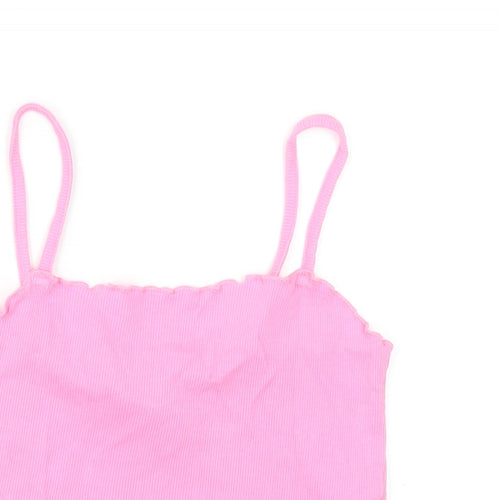 Topshop Womens Pink Cotton Camisole Tank Size 8 Square Neck - Cropped