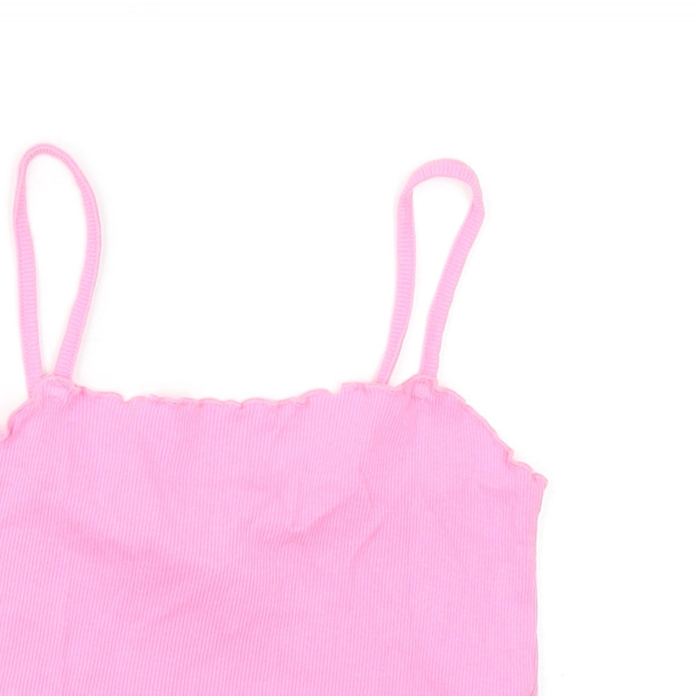 Topshop Womens Pink Cotton Camisole Tank Size 8 Square Neck - Cropped