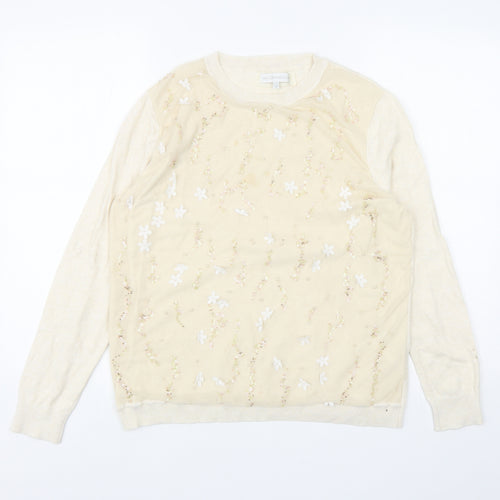 RJR. John Rocha Womens Ivory Round Neck Cotton Pullover Jumper Size 18 - Flower Mesh Detail