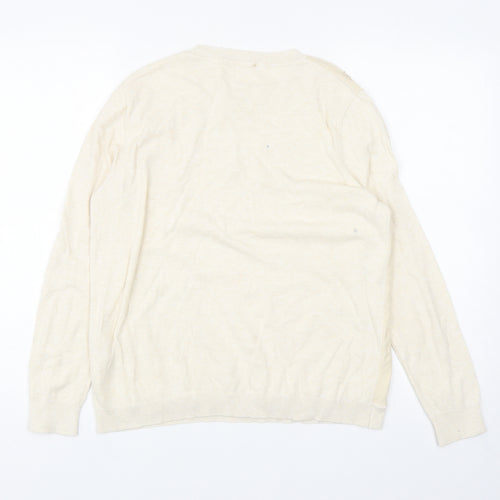 RJR. John Rocha Womens Ivory Round Neck Cotton Pullover Jumper Size 18 - Flower Mesh Detail