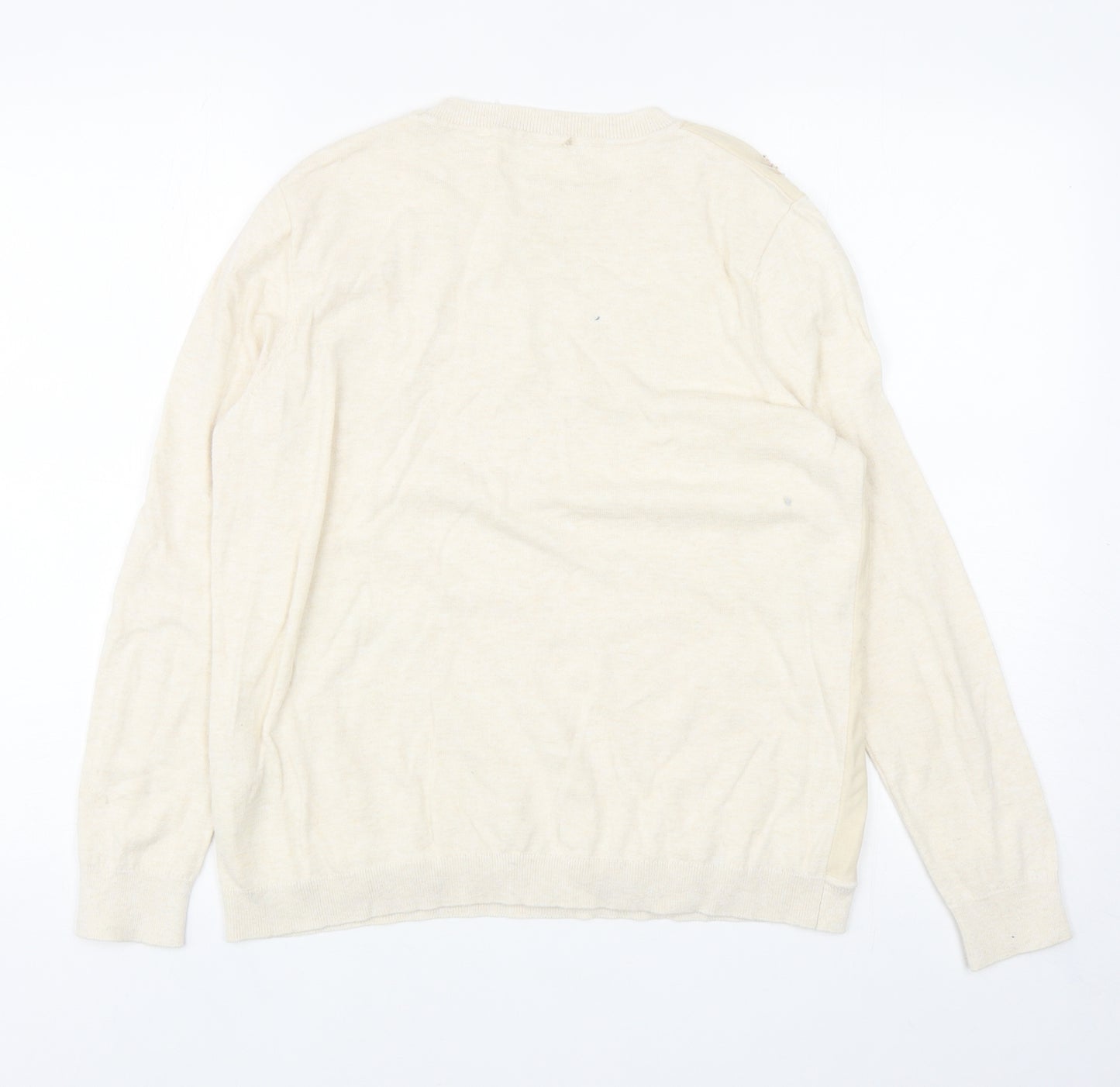 RJR. John Rocha Womens Ivory Round Neck Cotton Pullover Jumper Size 18 - Flower Mesh Detail
