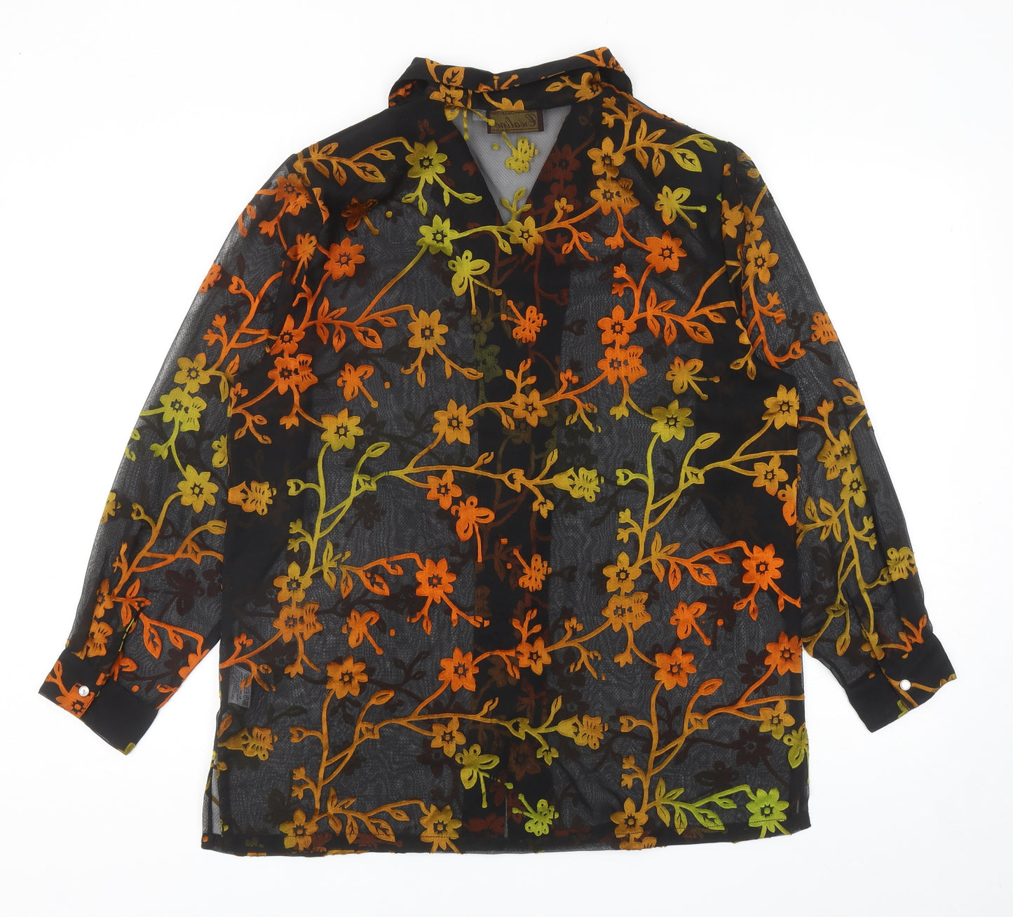 Crealine Womens Black Floral Polyester Basic Button-Up Size 16 Collared
