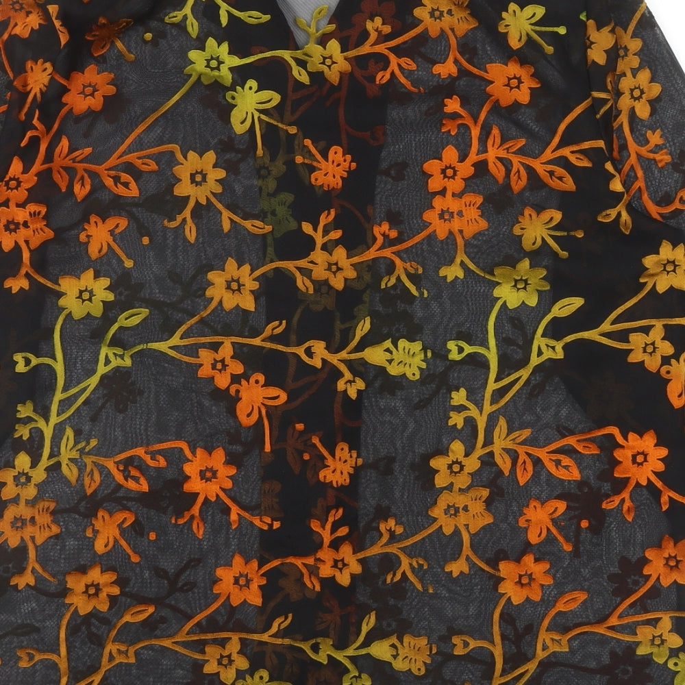 Crealine Womens Black Floral Polyester Basic Button-Up Size 16 Collared