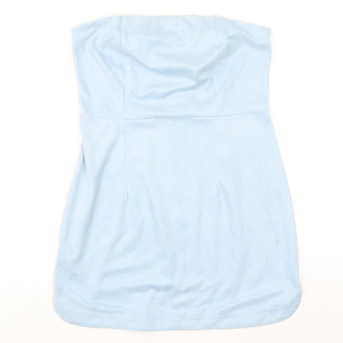 PRETTYLITTLETHING Womens Blue Polyester Basic Blouse Size 8 Square Neck - Bandeau Top