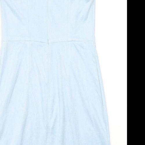 PRETTYLITTLETHING Womens Blue Polyester Basic Blouse Size 8 Square Neck - Bandeau Top