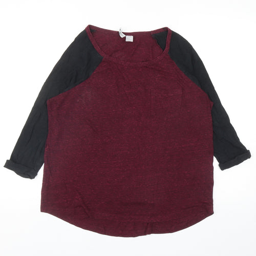 Divided Womens Red Colourblock Polyester Basic T-Shirt Size M Scoop Neck