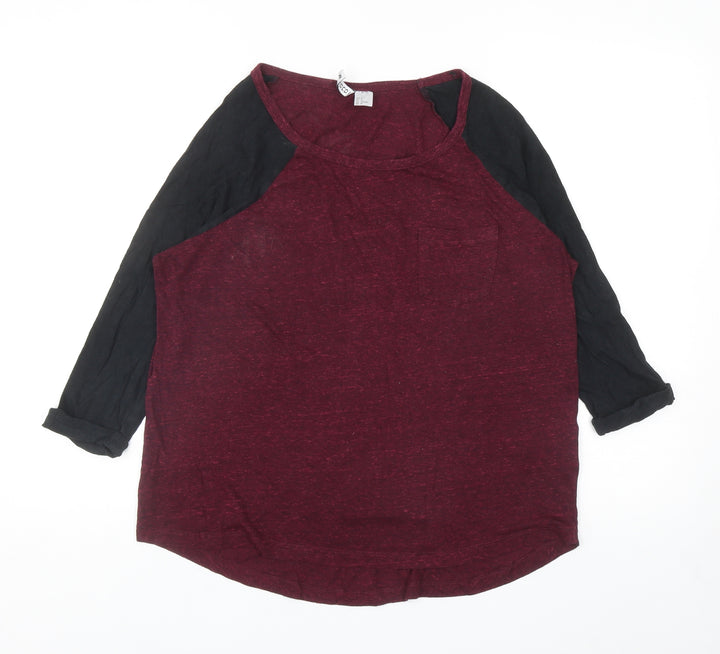 Divided Womens Red Colourblock Polyester Basic T-Shirt Size M Scoop Neck