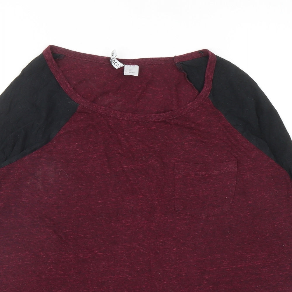 Divided Womens Red Colourblock Polyester Basic T-Shirt Size M Scoop Neck