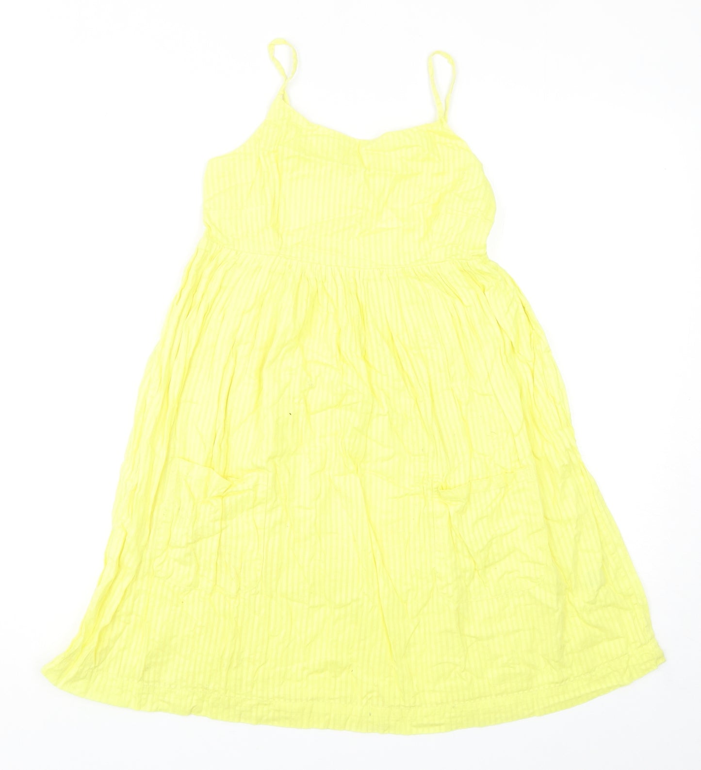 Dunnes Stores Girls Yellow Striped Cotton Fit & Flare Size 10-11 Years Square Neck Zip
