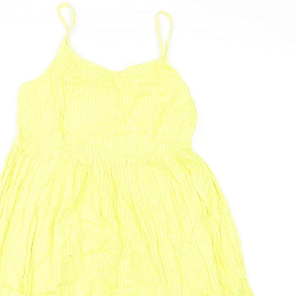 Dunnes Stores Girls Yellow Striped Cotton Fit & Flare Size 10-11 Years Square Neck Zip