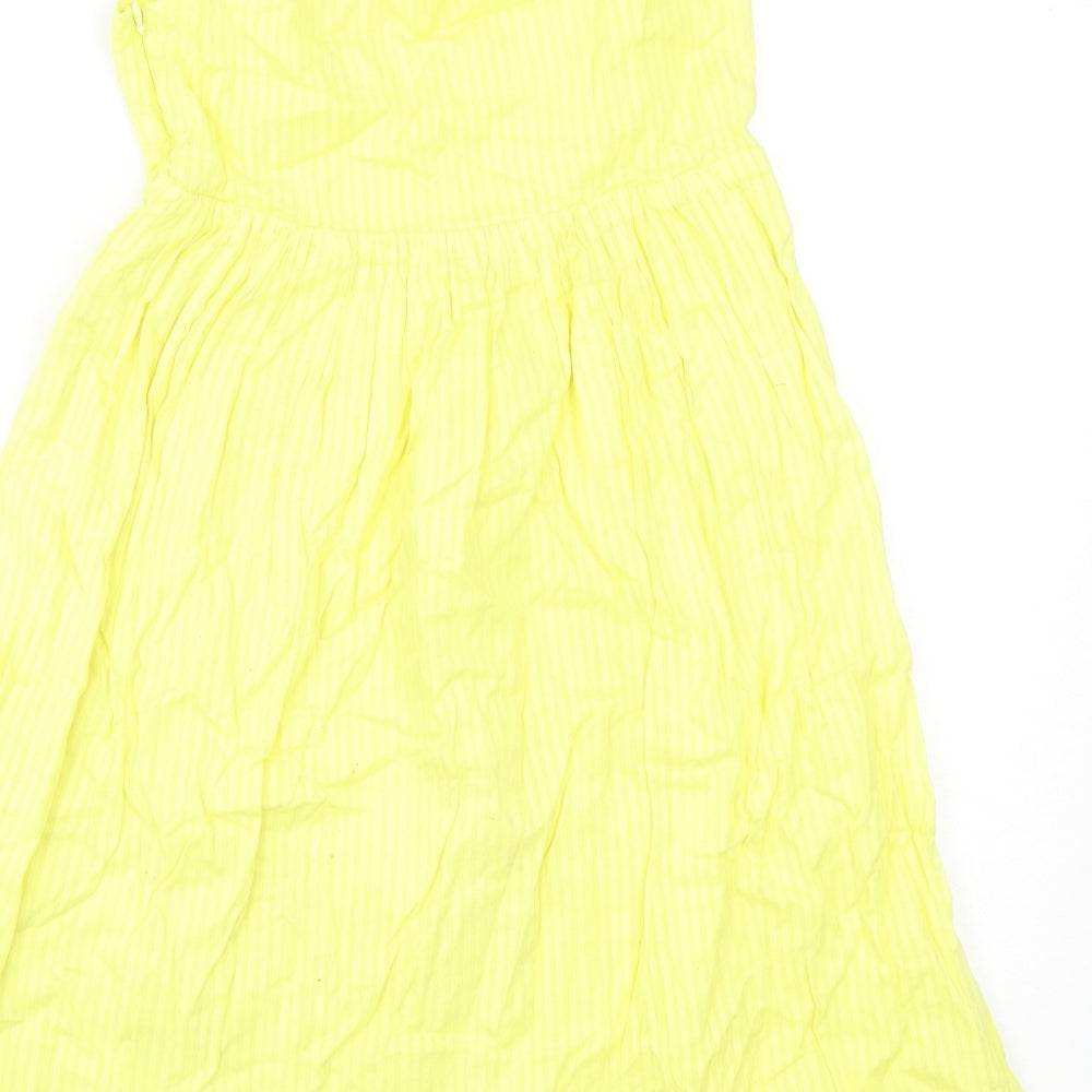 Dunnes Stores Girls Yellow Striped Cotton Fit & Flare Size 10-11 Years Square Neck Zip